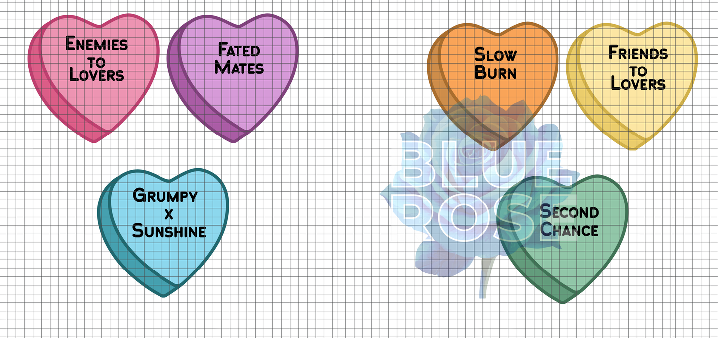 Romance Tropes Candy Hearts 16oz Libbey Cup Wrap | Bookish PNG Design | Enemies to Lovers & Slow Burn Glass Can Wrap