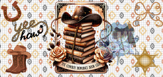 Cowboy Romance Book Club 16oz Libbey Cup Wrap | Western Bookish PNG | Seamless Aesthetic Sublimation Design